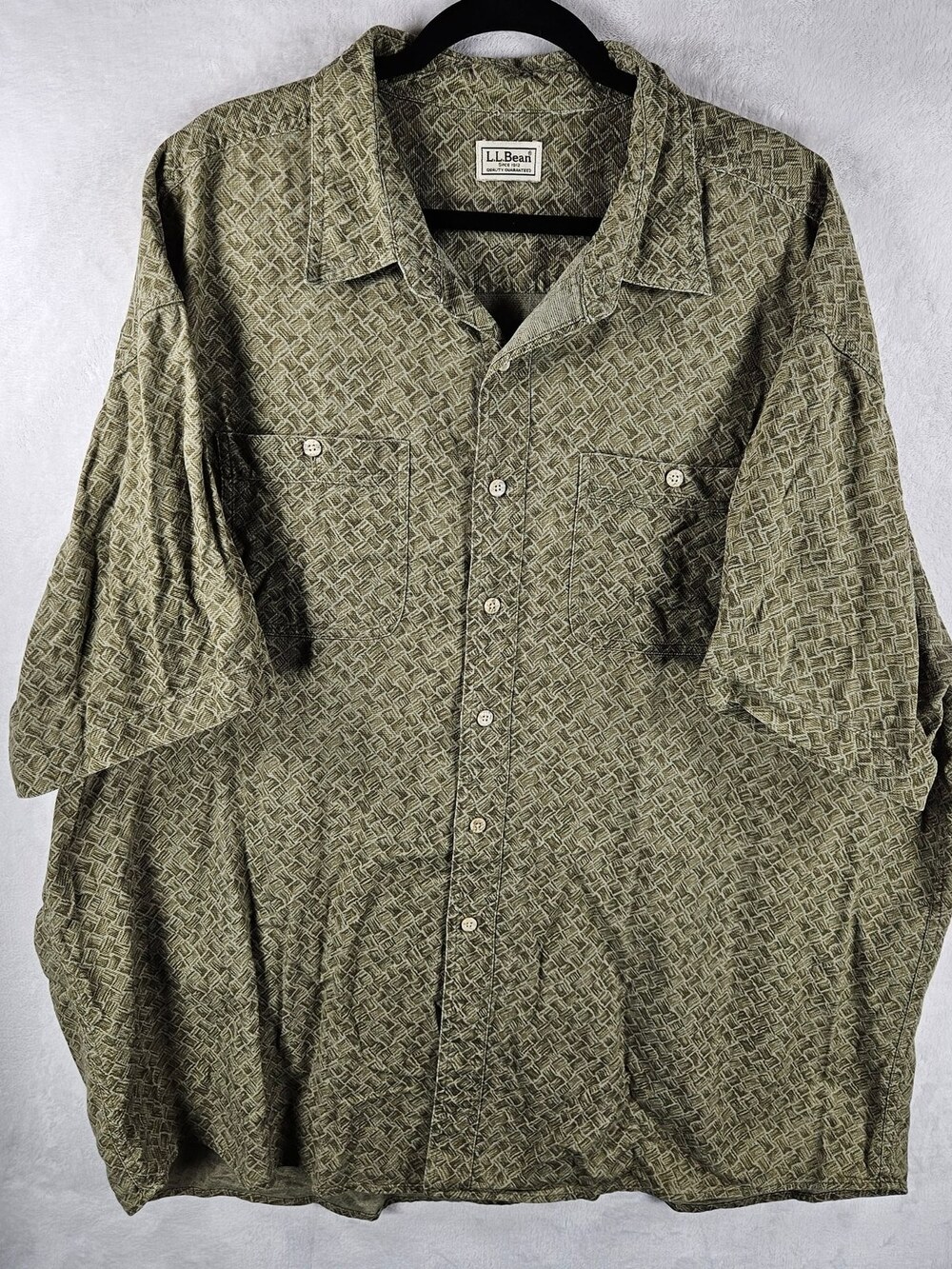 L.L. Bean Button-Down Shirt Geometric Print Olive Green Men's Size 3XL